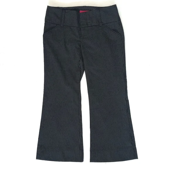 Alice Olivia Black Pinstripe Low Rise Wide Leg Cropped Capri